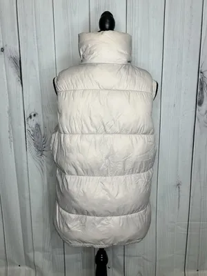Old Navy Women’s Sz L Taupe Brown Puffer Vest Full Zip Snap Pockets Fleece Lined thumbnail 7