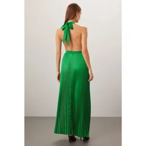 L’IDEE Sz10 Emerald Green Pleated Satin Halter Renaissance Cocktail Evening Gown thumbnail 2