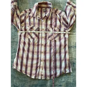 Carhartt Huron Cream Berry Red Pink Plaid Button Down 3/4 Sleeve Shirt Medium thumbnail 4