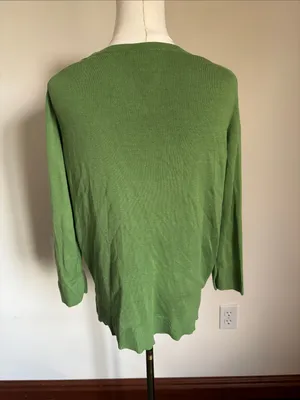 LOFT Green Button-Front Crewneck Cardigan thumbnail 4