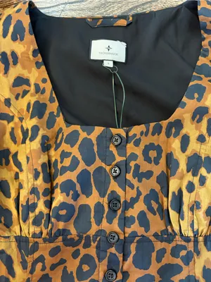 Tuckernuck Leopard Graciela Dress Womens 6 Brown NWT Square Neck Puff Sleeve thumbnail 7