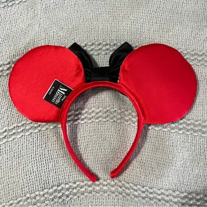 Disney Minnie Mouse Ears Red Polka Dots Sequin Black Bow Headband thumbnail 3