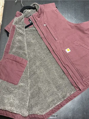 Carhartt Washed Duck Mock Neck Vest Plum Blackberry Purple Sherpa Lined Zip Up thumbnail 6