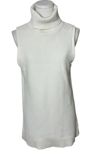 Crew Ivory Cotton Knit Sleeveless Turtleneck Sweater Side Slit Size S thumbnail 1