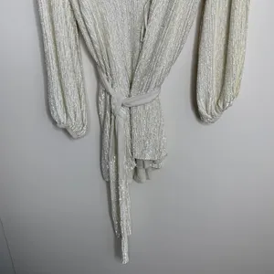Retrofête Gabrielle Robe Sequins Wrap Mini Dress in Moonglow White Womens XS thumbnail 5