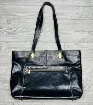 Vintage Marino orlandi large black leather tote bag purse laptop designer gold h thumbnail 9