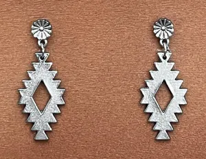 Silver Aztec Drop Earrings thumbnail 1