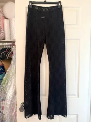 Los Angeles Apparel Black Floral Lace Flare Pants Leggings thumbnail 6
