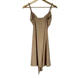 Vintage Street Code Mini Dress Womens S Gold Metallic Tie Waist Cocktail Y2K‎ thumbnail 3