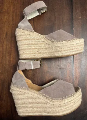 Soludos women's positano suede platform wedges espadrilles size 7 in ash gray thumbnail 1