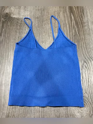 Blue Knit Cropped Tank Top Size M thumbnail 2