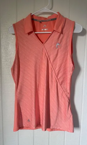 Adidas Golf Womens Sleeveless Polo Shirt Coral Heather V-Neck Marlin Logo Medium thumbnail 1