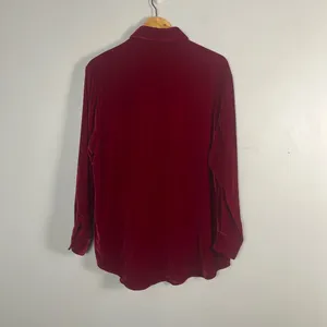 Lauren Ralph Lauren red silk blend collared button up velour velvet size M thumbnail 5