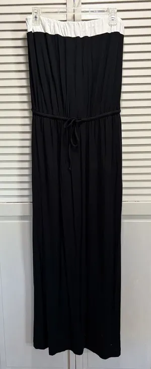 J.‎ Crew Black Dress Strapless Size Medium White Trim Tie Waist Flowy Soft thumbnail 1