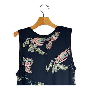 Neuw Dress Women Medium‎ Black Oriental Print Sleeveless Button Back Maze Mini thumbnail 5