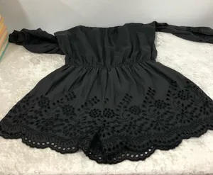 American Eagle Outfitters Off shoulder romper eyelet charcoal womens size medium thumbnail 1