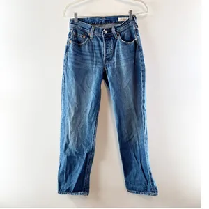 Levi's Original 501 100% Cotton Mid Rise Button Fly Denim Straight Jeans Blue 25 thumbnail 2