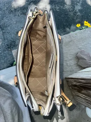 MICHAEL KORS Brown/Tan Saffiano Leather Satchel with Gold Accent thumbnail 5