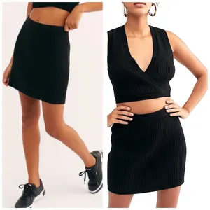 Free People Beach Black Callie Ribbed Mini Skirt Size XS Classic Preppy Knit thumbnail 2