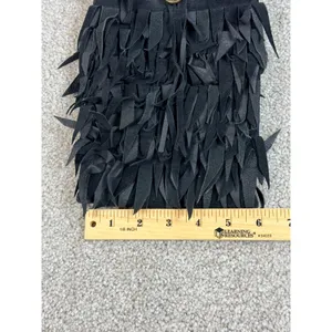 Kathryn Laibson Black Suede Fringed Crossbody Bag Boho‎ Festival Button Closure thumbnail 2