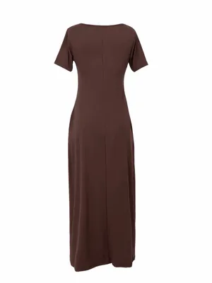Women's round-Neck Short Sleeve Maxi Dress - Brown thumbnail 2