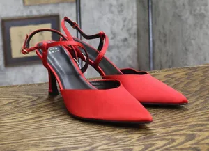 A New Day Womens Rosemary Heels Satin Strappy 94646859 Red 9M thumbnail 1