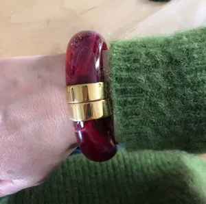 Red & gold chunky bangle bracelet with resin and stainless steel thumbnail 7