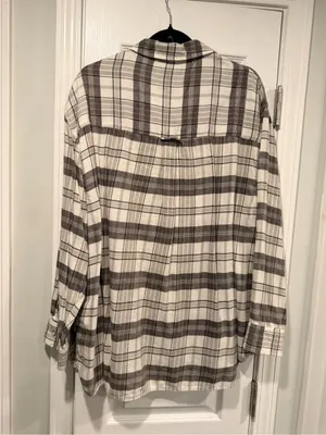 American Eagle Size XL Seriously Lived-In Gray Plaid Flannel Shirt Pearl Snap thumbnail 6