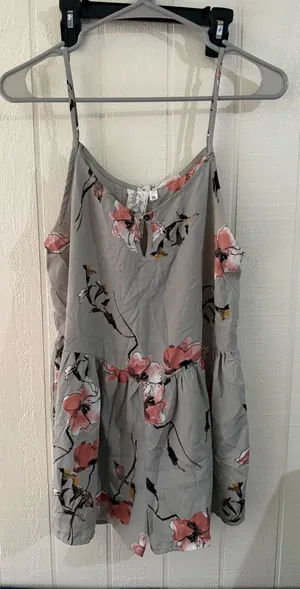 Sage Green Floral Sleeveless Keyhole Romper with Ruffle Hem Small thumbnail 1