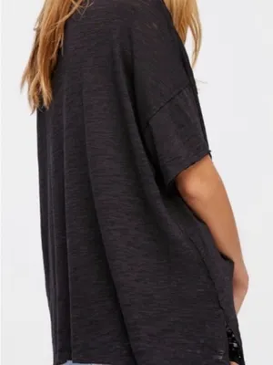 Free People Jordan Tee Carbon Black Cutout V Neck Distressed Slouchy T Shirt M thumbnail 3
