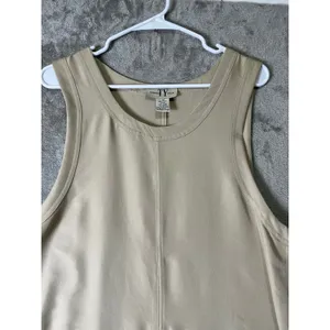Vintage Tan Sleeveless‎ Dress Minimalist Grandma Cottagecore Lagenlook 14 New thumbnail 2