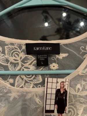 Karen Kane Ivory Floral Lace Sheer Long Sleeve Top thumbnail 2
