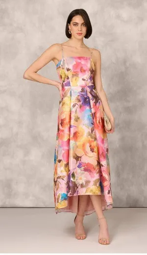Aidan Mattox Adrianna Pappel Metallic Floral Jacquard Gown Pockets NWT US 6 Flaw thumbnail 1