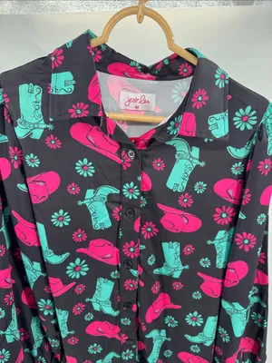Jess Lea Black Mini shirt Dress with Pink & Teal Western Print M cowboy boots thumbnail 3