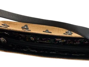 Cole Haan Bag Tan Black Wicker Appliqued Flowers Purse Handbag Mini Pocketbook thumbnail 5