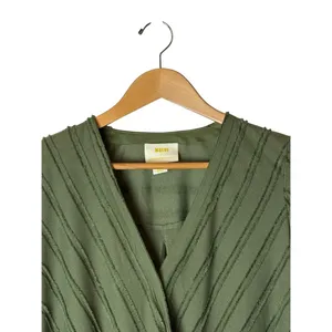 Maeve Audre Top Women XXS Olive Green Textured Faux Wrap Long Sleeve Boho thumbnail 4