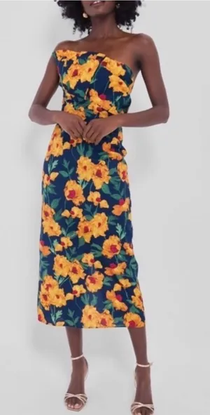 NEW Tuckernuck Hyacinth House Navy Marigold Floral Ruffle Margot Dress Size XXS thumbnail 1