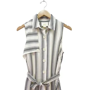 Maeve Anthropologie Esther Striped Sleeveless Shirt Dress Cream & Black Size 4 thumbnail 7