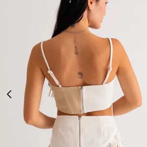 Le Lis Collection | Woman's Two Tone White Tan Ribbed Fringe Crop‎ Top, Size L thumbnail 3