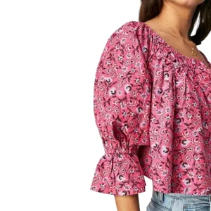 NEW With Tag Free People Pink Floral Cropped James Smock Top Small thumbnail 2