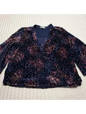 Floreat Anthropologie Floral Purple Velvet Burnout Mock Wrap Blouse Top Sz M thumbnail 12
