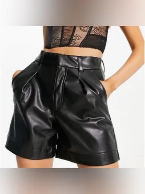 Abercrombie & Fitch Faux Vegan Leather High Rise Shorts Black Small NEW NWT thumbnail 2