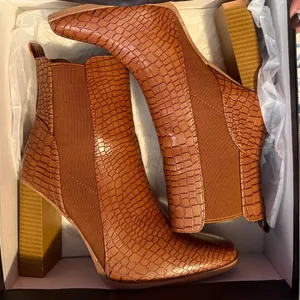 Lulu's Tan Croc-Embossed Heeled Boots thumbnail 1