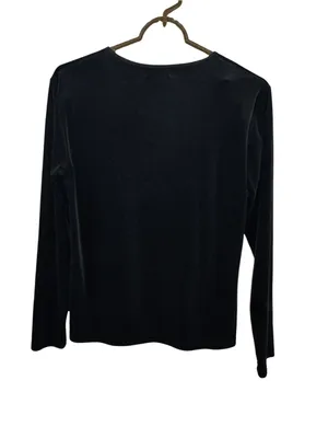 Ralph Lauren Black Women's velvet velour long sleeve Top L casual winter holiday thumbnail 2