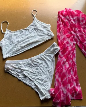 Women's Three Piece Top, Bottom, Sheer Pants Swim Resort Wear Size L #260159 thumbnail 1