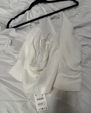 zara white tie-front top with button-up detail NWT thumbnail 3