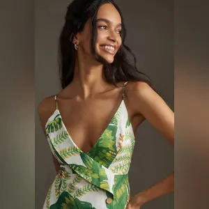 Farm Rio Tropical Forest Linen Mini Dress Green XS thumbnail 4