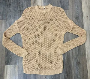 Free People Womens Open Knit Sweater Small Beige Tan Lightweight Boho Pullover thumbnail 1