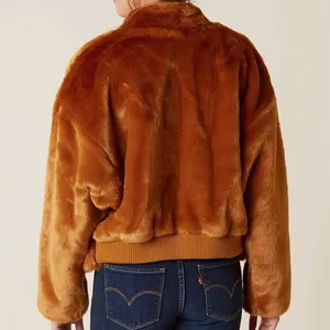 Free People $168 Faux Fur Furry Bomber Jacket Terracotta Golden Brown Size S thumbnail 3