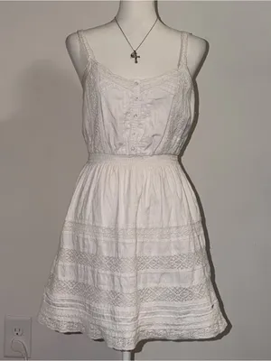 2000s vintage style abercrombie & fitch white whimsical babydoll lace mini dress thumbnail 2